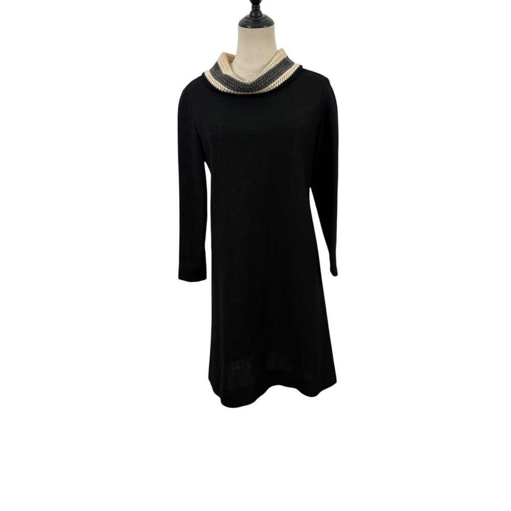 Vtg 60s Stacy Ames Black Shift Dress Knit Cowl Neck Mod Gogo 34"waist‎